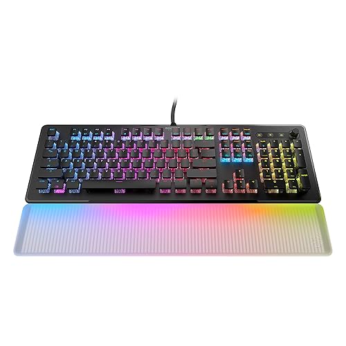 Roccat Vulcan II Max – Optical-Mechanical PC Gaming Keyboard with Customizable RGB Illuminated Keys and Palm Rest, Titan II Tactile Linear Switches, Aluminum Plate, 100M Keystroke Durability – Black - Vulcan II Max Tactile - Black