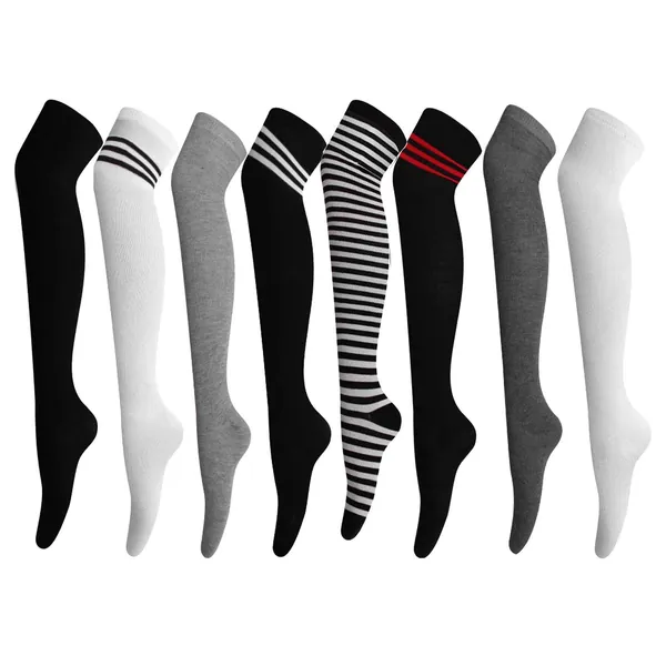 8 Pairs Thigh High Socks Over The Knee Thigh Cotton Socks Long Boot Stockings Cotton Leg Warmers for Girls Women（48cm LX20cm W） - 
