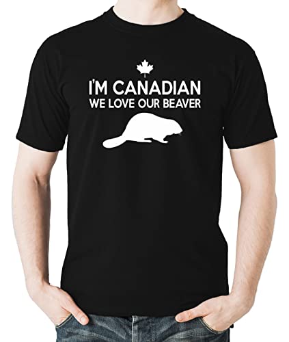 Witty Fashions I am Canadian We Love Our Beaver - Funny Canada Day Flag - 1st July - Novelty Mens T-Shirt - X-Large - Black