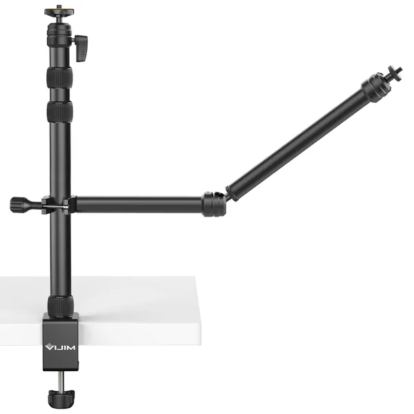 VIJIM LS11 Camera Mount Desk Stand with Auxiliary Holding Arm, Flexible Overhead Camera Mount, Webcam Table C-Clamp Multi Mount for Photography Videography Live Stream - LS11
