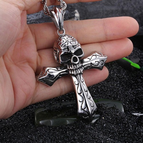 Skeleton Skull Cross Pendant Necklace