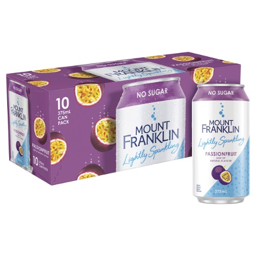 Mount Franklin Lightly Sparkling Water Passionfruit 10 x 375ml Cans