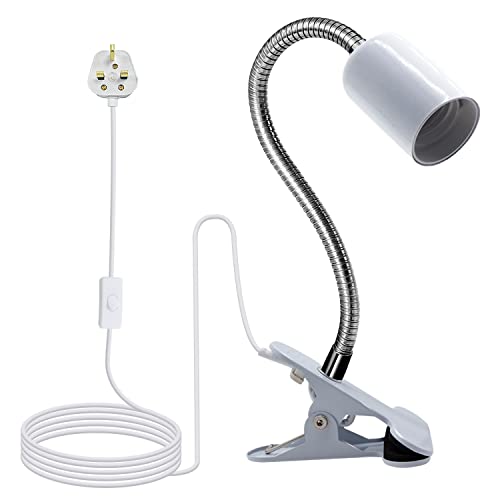 Clip on Lamp,Clip on Reading Light with Metal Clip Base,220CM Clip on Bedside Light,9MM&350MM Thickened Lengthened Gooseneck E27 Lamp Holder,E27 Clamp Lamp for Reading Plant Growth Fish Tank Light - 1PC - White(on/Off Switch)