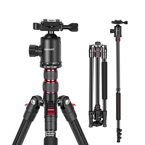 Neewer 77-Inch Tripod, Camera Tripod for DSLR, 2-in-1 Compact Aluminum Tripod Monopod with 360 Degree Ball Head, 2 Center Axis, QR Plate and 8 Kilograms Load for Travel and Work, Carry Bag Included