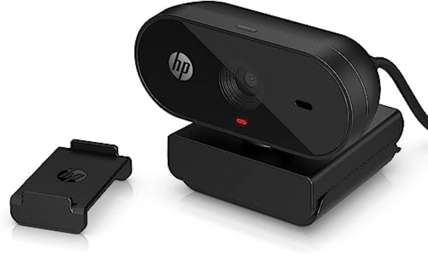 HP PC Webcam 320, 1080p FHD webcam, Compatible with Chrome, Auto Light Corrector, Built-in Microphone, 66 Degree Wide Angle Field of View, Support with 360 Degree Swivel Clip, Black - FHD 1080p