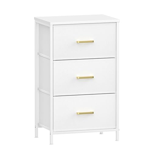Innotic Fabric Drawers, Dresser with 3 Drawers, Drawer Storage Unit, Fabric Chest of Drawers with Large Storage Space, Tall Tower Unit Storage Organiser for Bedroom Living Room, Metal Frame,White - White