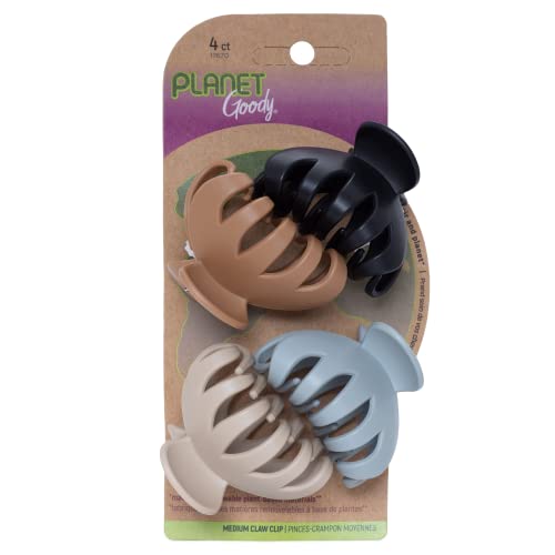Planet Goody Spider Claw Hair Clip, 4-Count - Assorted Neutral Colors - Medium to Long Hair - Long-lasting & Will Not Slip - Pain-Free Hair Accessories for Women, Men, Boys & Girls - All Hair Types - Spider Claw Clip 4 Ct (Neutral) - 4 Count (Pack of 1)
