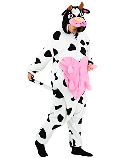 vavalad Cow Onesie Adult Unisex Adult Animal Onesie Animal Cosplay Polar Fleece Halloween Costume For Men Women