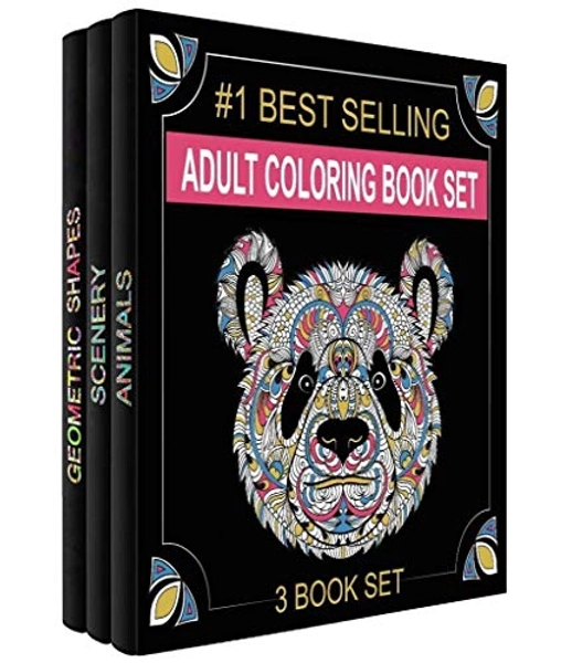 Adult Coloring Books Set - 3 for Grownups 120 Unique Animals, Scenery & Mandalas Designs. Adults Relaxation.