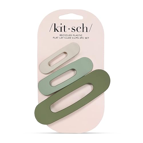 Kitsch 3pc (Eucalyptus) Flat Hair Clips for Women - Recycled Lay Flat Claw Clips for Thick Hair | Flat Hair Claw Clips | Holiday Gift | Matte Hair Clips for Styling | Hair Accessories for Girls - Eucalyptus