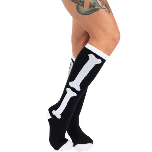 Bone Knit Calf Socks - OS / Black/White