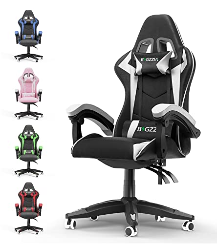 bigzzia Gaming Chair, Reclining High Back PU Leather Office Desk Chair with Headrest and Lumbar Support, Adjustable Swivel Rolling Video Game Chairs Ergonomic Racing Computer Chair (White)