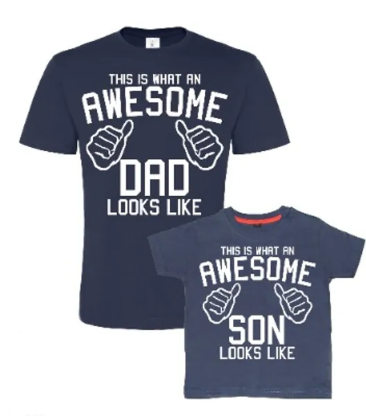 Edward Sinclair Father's Day Navy t-Shirt Set for Father and Son 'Awesome DAD and Awesome Son' (Please Input The Sizes in The Gift Message Box). an T-Shirt Set.