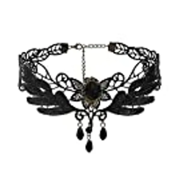 Black Lace Choker Necklaces Vintage Crystal Pendant Necklace Punk Chain Accessories for Women Gothic