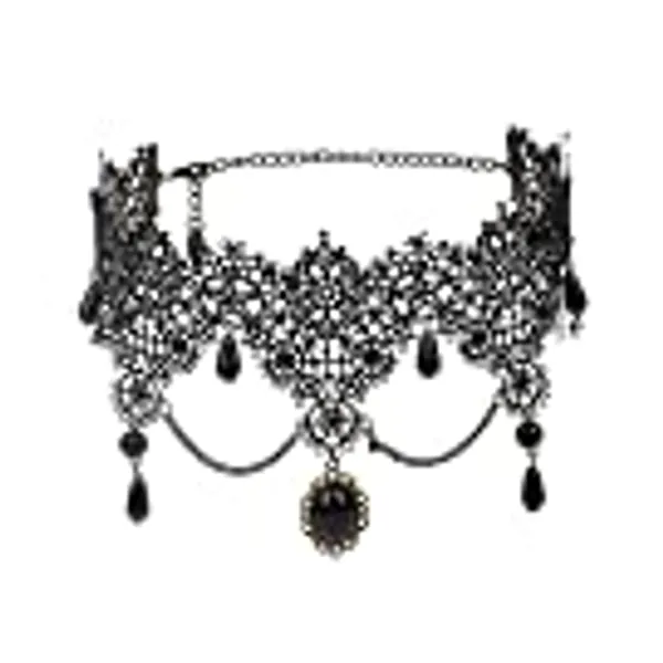 Black Lace Choker Necklaces Vintage Crystal Pendant Necklace Punk Chain Accessories for Women Gothic