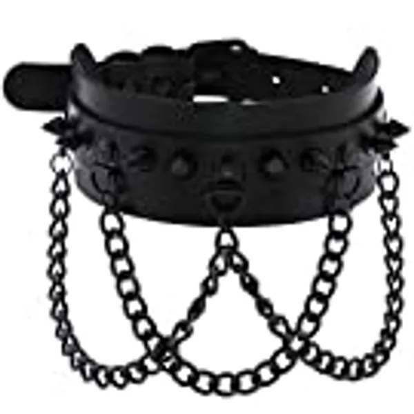 JNKET Women PU Leather Chain Choker Punk Rivets Choker Collar Necklace Gothic Neck Strap Adjustable Buckle Neck Accessories