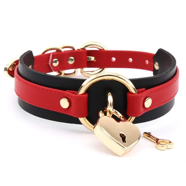Handmade Heart Lock O Ring Thick Faux Leather Choker Collar Necklace