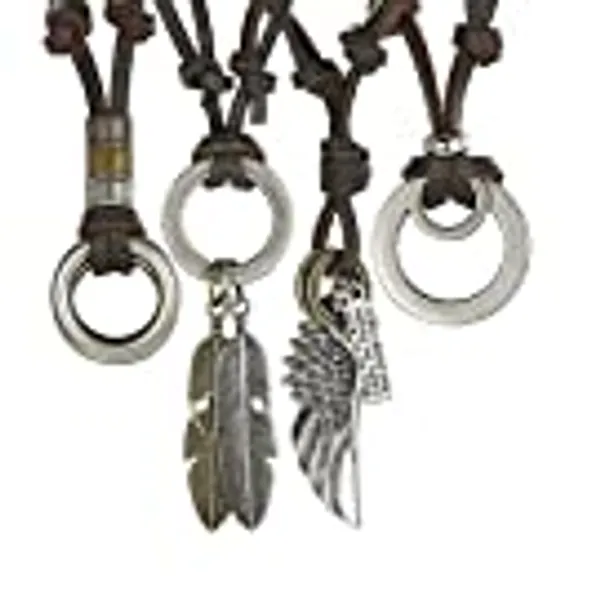 Subiceto 3-4 Pcs Alloy Vintage Pendant Necklace for Men Women Leather Chain Adjustable