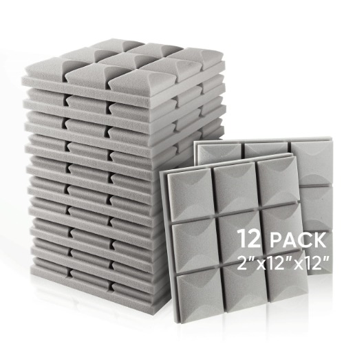 Fstop Labs Acoustic Foam Panels, 12 Pack Grey 2" X 12" X 12" Mushroom Studio Wedge Tiles, Sound Panels Sound Proof Foam Panels Sound Proofing Padding For Wall - 12 Pack Grey (3 X 3)