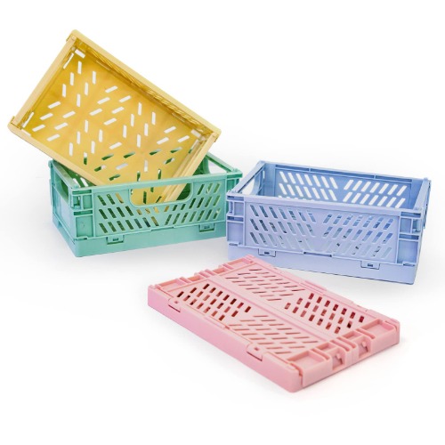 4-Pack Mini Plastic Baskets For Organizing and Storage, Collapsible Space Saving Crates, Office Desk Drawer Organizer, Small Size Storage Bins For kithchen Household Organizing.(5.9 x 3.8 x 2.2)’’. - 