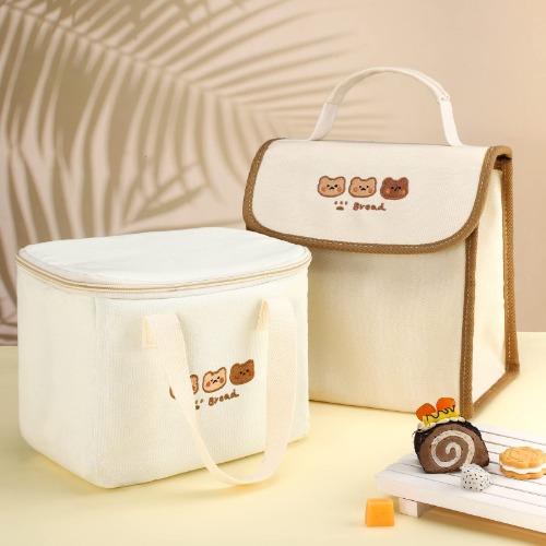 2 Pieces Kawaii Lunch Bag Cute Embroidery Lunch Box Waterproof Aesthetic Lunch Bag Three Bears Reusable Lunch Bags Thermal Cooler Insulated Lunch Box for Girls Kids Office Back to School Supplies - 