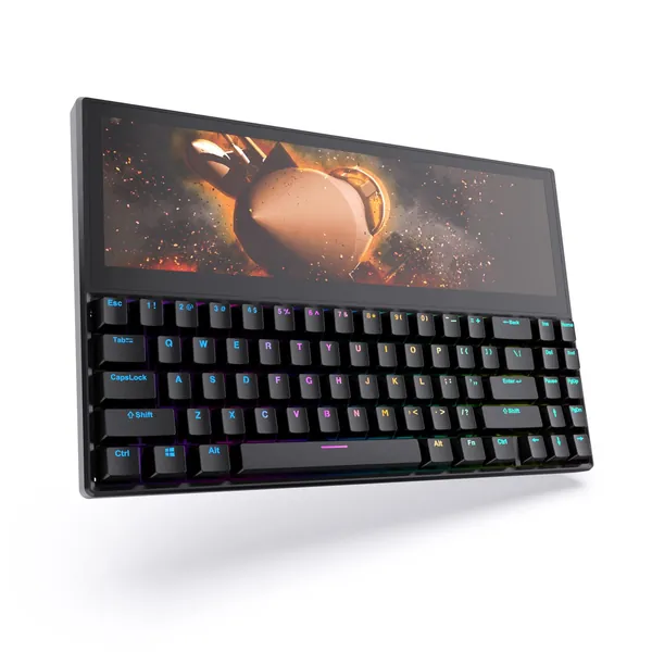 Fagomfer FICIHP K2 12.6" Touchscreen Gaming Mechanical Keyboard,71 Keys Portable USB Wired RGB Backlit Compact Keyboard,Plug and Play Multifunctional Split Screen Keyboard for Windows Mac Android - K2-1