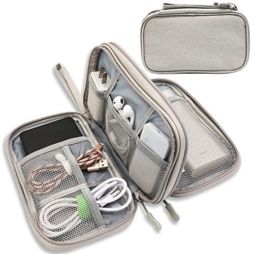 Teskyer Cable Organizer Bag, Portable Travel Cord Organizer case, All in One Waterproof Electronics Accessories Storage Bag for Cables, Chargers, Earphones, Hard Drives, 8.5 x 5 inch (Grey) - Grey - M