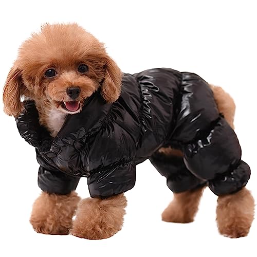AOFITEE Dog Coat, Waterproof Dog Jacket for Winter, Fullbody Dog Coats Snowsuit, Windproof Puppy Down Jacket Puffer Coat, Fleece Winter Vest for Dogs, Cold Weather Dog Coats for Small Dogs, Black, L - Large - Black