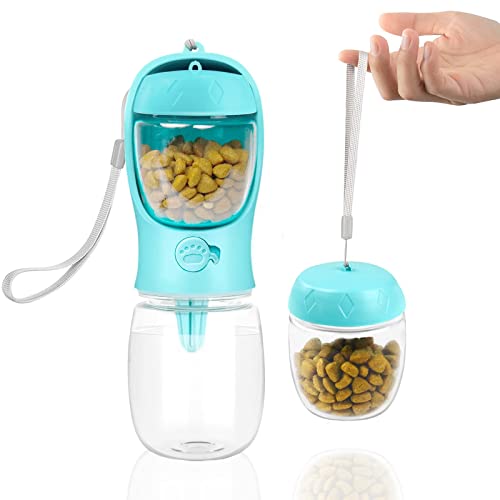 Nepfaivy Portable Dog Water Bottle - 350ml Pet Travel Water Bottle for Small Dogs with Food Container, Outdoor Dog Water Dispenser for Walking, Hiking, Blue - B: Blue-350ml/12.3oz