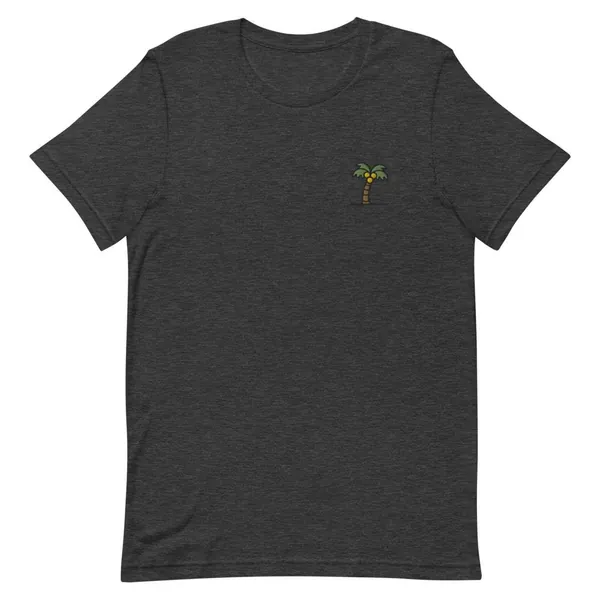 Coconut Tree Icon Embroidered T-Shirt by ICONSPEAK - Dark Grey Heather / S
