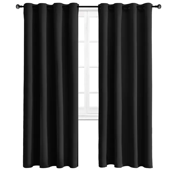 WONTEX Blackout Curtains Thermal Insulated with Grommet Curtains for Bedroom, 52 x 84 inch, Black, 2 Panels