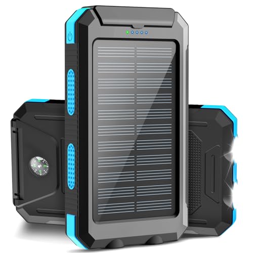 ERRBBIC Solar Power Bank, 𝟮𝟬𝟮𝟰 𝙐𝙥𝙜𝙧𝙖𝙙𝙚 Portable Charger 38800mah, Waterproof Battery Backup Charger, Solar Panel Charger with Dual LED Flashlights, Suitable for Outdoor Camping Travel - Blue - 1 Count (Pack of 1)