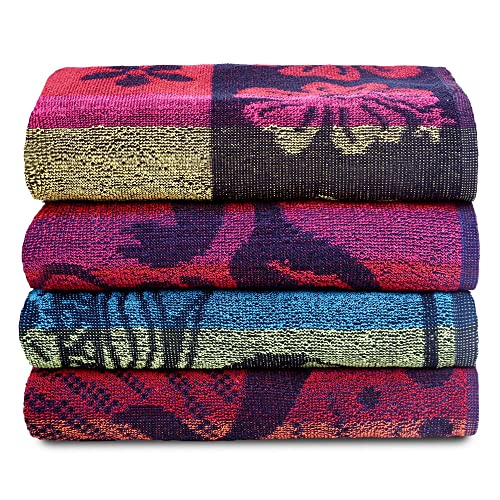 Oversized Terry Cabana Assorted Beach & Hotel Pool Towel, 100% Yarn Dye Cotton Highly Absorbent, Quick Dry, Bright Color, All-Season Extra-Large Towel Set of 4, Multicolor (30 X 60 inches) - Terry Beach (Set of 4)-30 x 60 in - Assorted