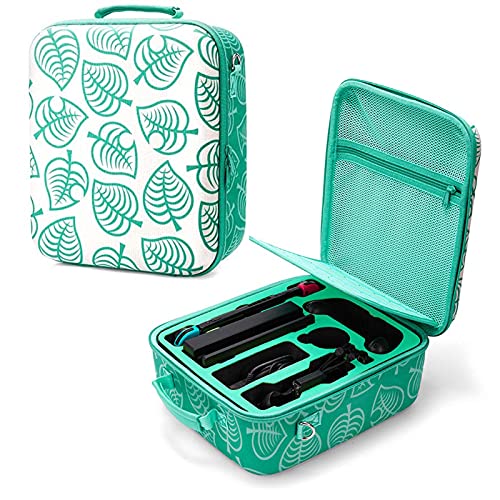 Nintendo Switch Deluxe Carrying Case-Turquoise Storage Bag with Handle and Shoulder Strap Fits Complete Switch System Console+Switch Dock+ Pro Controller +Joy-Con grip+ Poke Ball Plus & Accessories. - Animal Crossing Turquoise