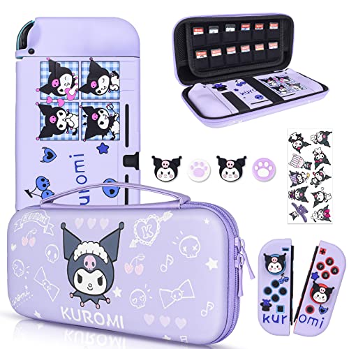DLseego Little Evil Rabbit Switch Case Set Purple Carrying Case with 12 Slots Cute Silicone Protective Case Soft Cover with 4PCS Lovely Thumb Grips Caps and 1PCS Kawaii Sticker - Purple