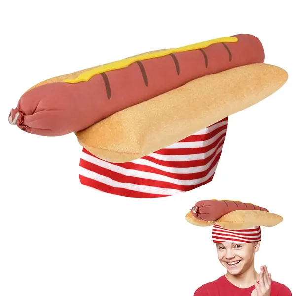 ArtCreativity Funny Hot Dog Hat, 1 PC, Fun Fast Food Hotdog Hat, Soft Plush Costume Accessory Hat, Pizza Party Supplies Decorations, One Size Fits Most, Crazy Silly Hat for Halloween