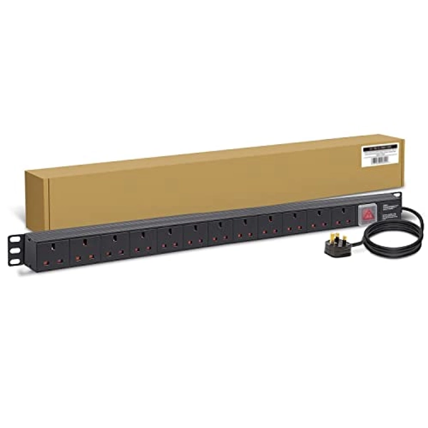 Dynamode 12 Way Vertical 13a Switched Power Distribution Unit (PDU) For Server Cabinets Made Of Aluminum Alloy With UK Plug input 19" Rackmount , 1.8M Cable for Home and Office