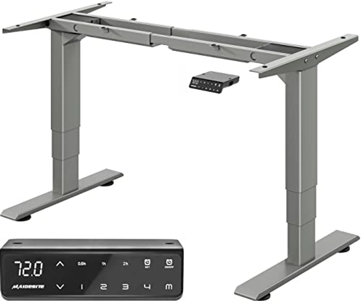 MAIDeSITe Height Adjustable Electric Standing Desk Frame Dual Motor Heavy Duty Steel Stand up Desk with Automatic Memory Smart Keyboard (3 Stage|Dual Motor, Gray) T2 Pro Plus
