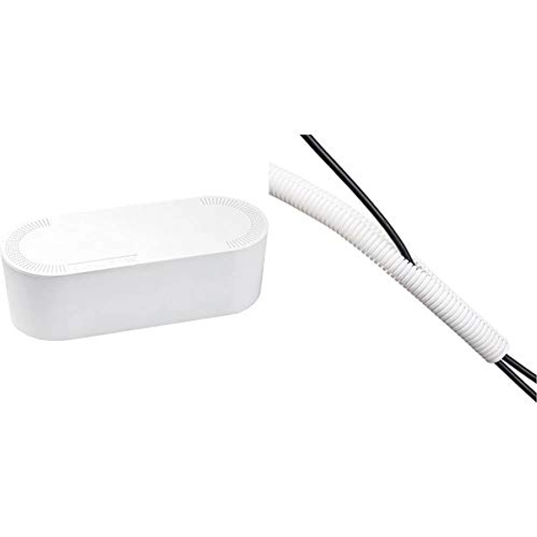 D-Line Cable Tidy Box Hide and Conceal Extension Blocks and Electrical Cables - Large, White & Cable Tidy Tube | Cable Management Sleeve | 1.1 meter length x 25mm outer diameter – White