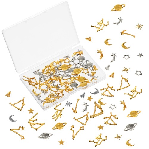Cosmos Themed Resin Fillers and Constellation Theme Resin Fillers Set Moon Star Resin Charms Alloy Epoxy Resin Supplies - 82 Gold, Silver