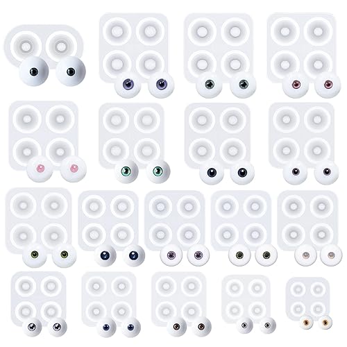 WANDIC Doll Eyes Molds, 18 Pieces Different Size of Eyeball Dome Silicone Molds Eyeball Casting Mold Pupil Eye Clear Silicone Mold for DIY Craft