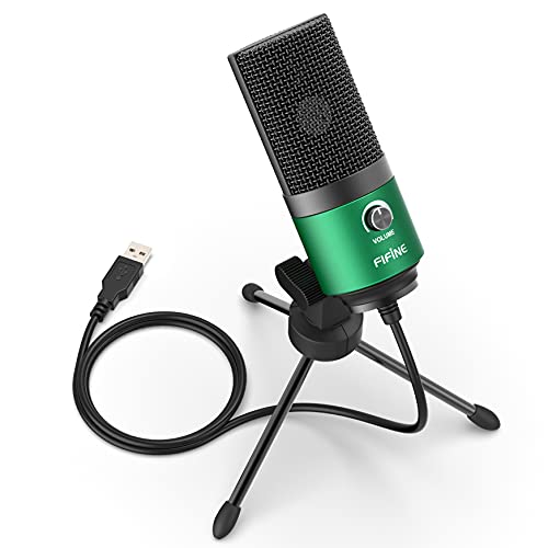 FIFINE USB Microphone for Computer, PC/Laptop Gaming Microphone with Volume Control, Condenser Mic for Streaming, Podcasting, Twitch, Discord, Green - K669G - Green