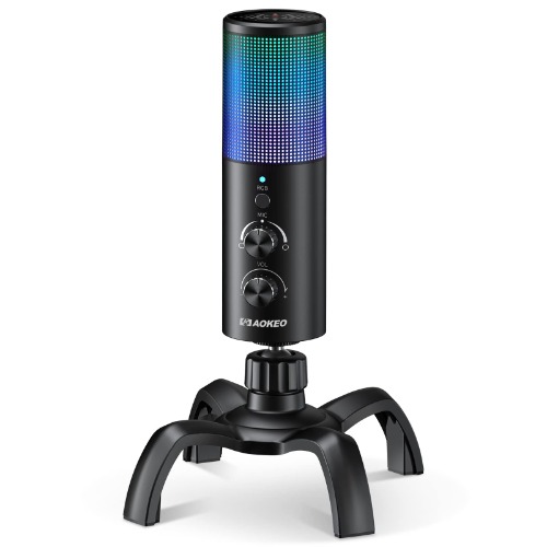 Aokeo USB Gaming Microphone, PC Computer Condenser Mic with RGB Light,Available for Recording,Podcasting,Streaming,YouTube,PS5,PS4 Mac,Laptop,Desktop