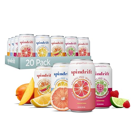 Spindrift Sparkling Water, 4 Flavor Variety Pack, Made with Real Squeezed Fruit, 12 Fl Oz (Pack of 20) - 4 Flavor Original Variety Pack - 12 Fl Oz (Pack of 20)