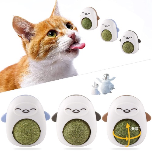 3 Catnip Balls, 360 ° Rotatable Cat Wall Snacks, Edible Interactive Cat Toys, Kitten Chew Treats for Cleaning Teeth