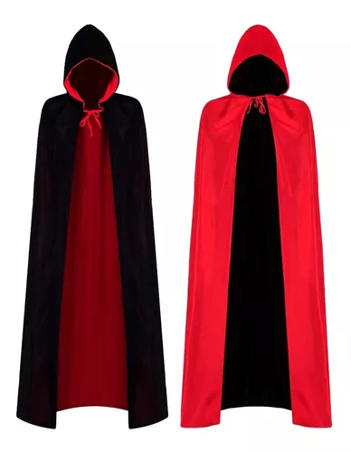 Capa Disfraz Reversible Negro/rojo Con Capucha 130cm