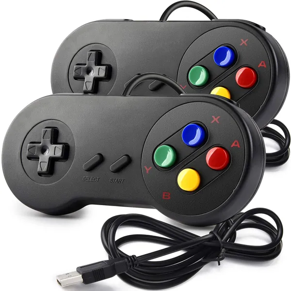 2 Pack iNNEXT SNES Retro USB Controller Gamepad Joystick, USB PC Super Classic Controller Joypad Gamestick for Windows PC MAC Linux Raspberry Pi 3 Sega Genesis Higan - Chromatic Keys