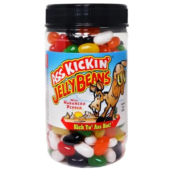 ASS KICKIN’ Hot and Spicy Jellybeans with Habanero Pepper - 9 Oz Resealable Jar - Great for Easter Candy or a Spicy Food Challenge - Try the Gourmet Spicy Jelly Beans Candy