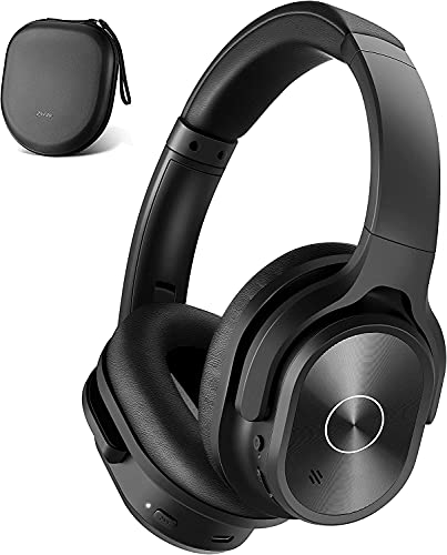 ZIHNIC Active Noise Cancelling Headphones, 40H Playtime Wireless Bluetooth Headset with Deep Bass Hi-Fi Stereo Sound,Comfortable Earpads for Travel/Home/Office (Black) - Full black