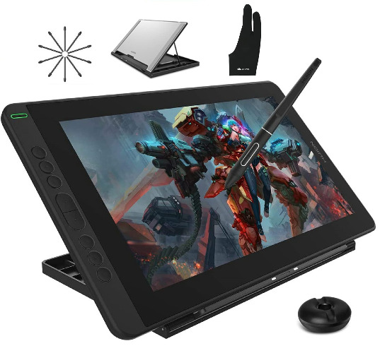 HUION Kamvas 13 Graphics Drawing Tablet with Screen Full Laminated Battery-free Pen 8192 Level Pressure Tilt 8 Hot Keys with Adjustable Stand, 13.3inch Pen Display for Android/Mac/Linux/Windows, Black - Black